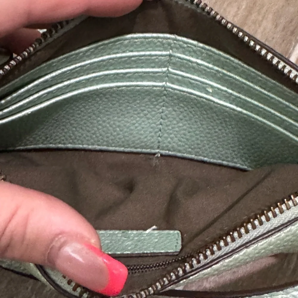 Joy Susan Green Clutch Wristlet with bronze Hardware